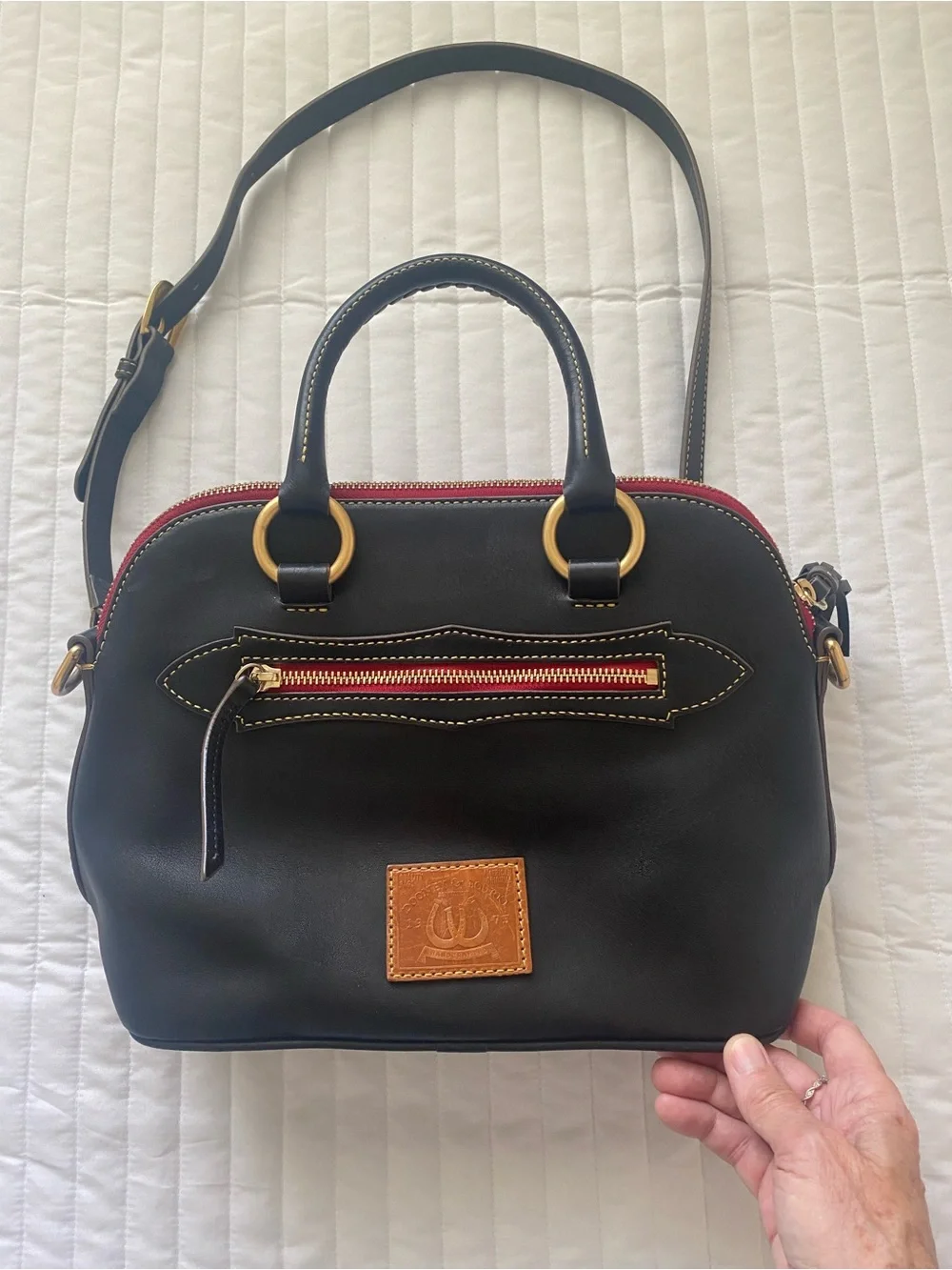 Dooney and Bourke Western Double Horseshoe Black Leather Domed Satchel